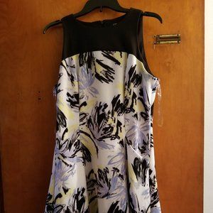 Chaps Floral Dress Size 12 Yellow, Blue & Black Floral